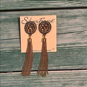 Silver Forest Gold Filigree Tassel Earrings